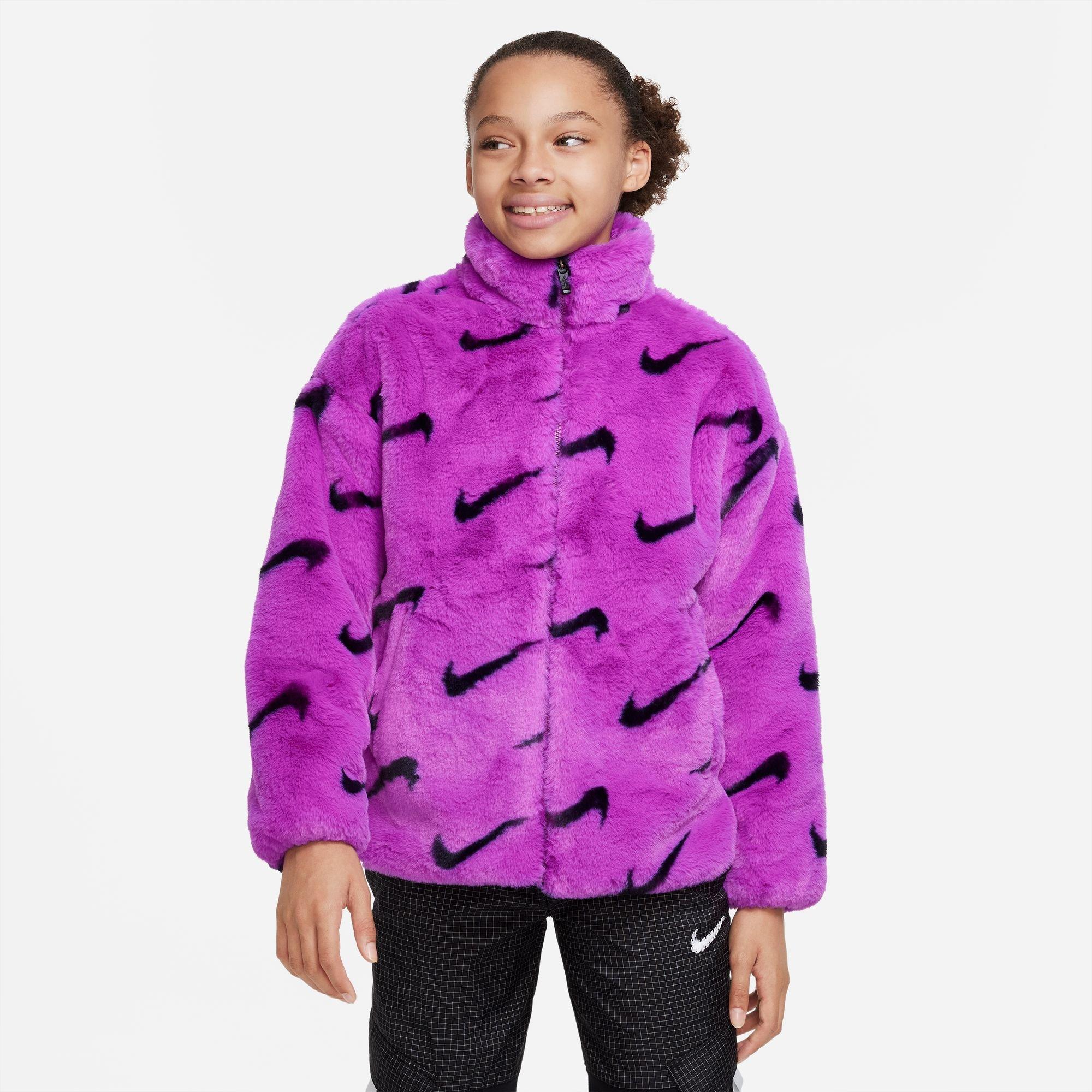 Nike Big Girls' Trendy Faux Fur Jacket - Purple - Hibbett | City Gear